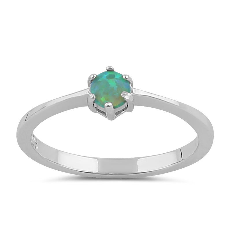Sterling Silver Round Green Lab Opal Ring