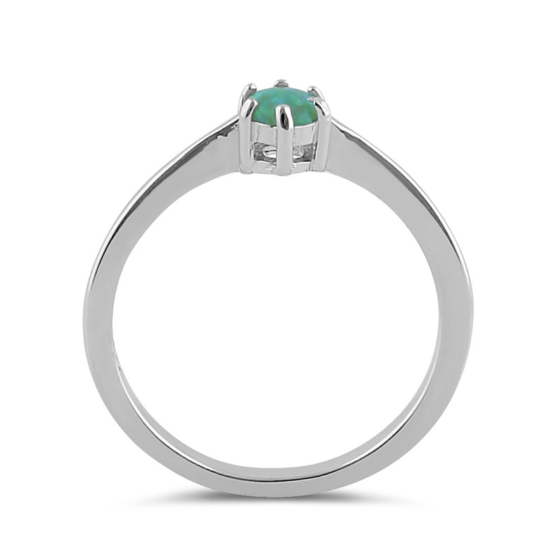 Sterling Silver Round Green Lab Opal Ring