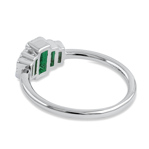 Sterling Silver Five Baguette Cut Green CZ Ring