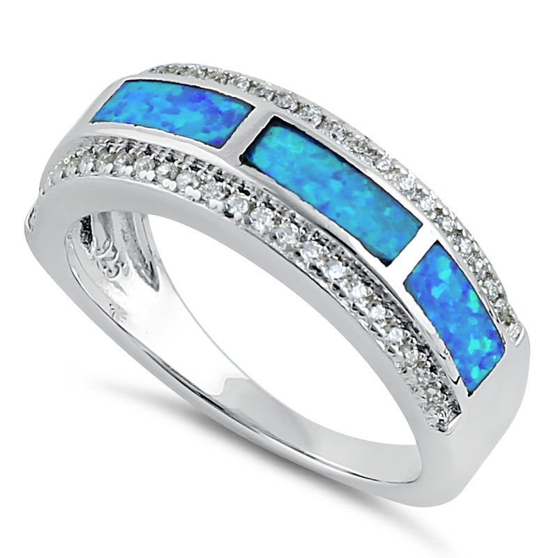 Sterlig Silver Elegant Blue Lab Opal Clear CZ Band Ring