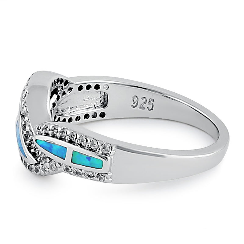 Sterling Silver Elegant Blue Lab Opal Curve Clear CZ Ring