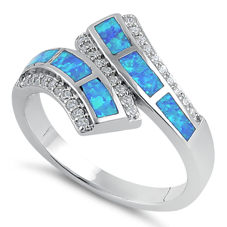 Sterling Silver Blue Lab Opal Open Ended Clear CZ Ring