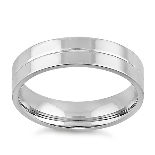 Sterling Silver Center Line Flat Wedding Band
