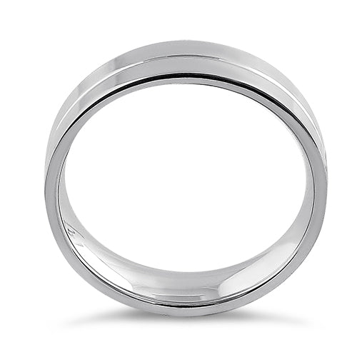 Sterling Silver Center Line Flat Wedding Band