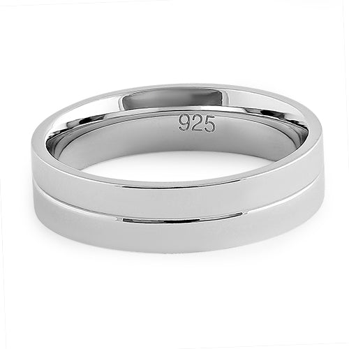 Sterling Silver Center Line Flat Wedding Band