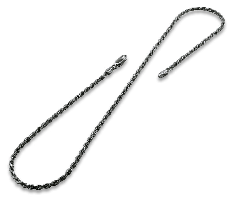 Black Rhodium Sterling Silver Rope Chain 2.3MM