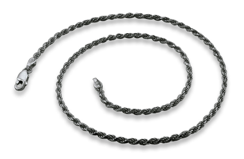 Black Rhodium Sterling Silver Rope Chain 2.3MM