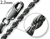 Black Rhodium Sterling Silver Rope Chain 2.3MM