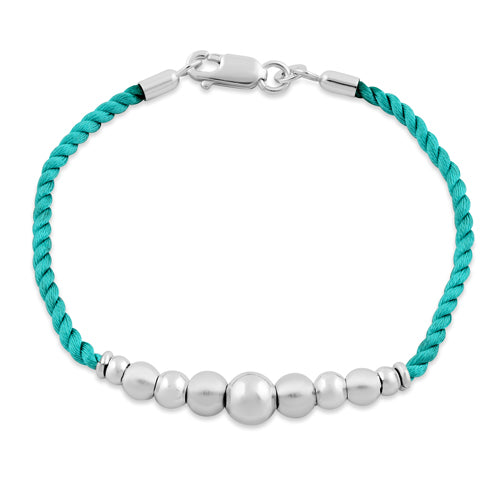 Sterling Silver Beads Turquoise Silk Rope Bracelet