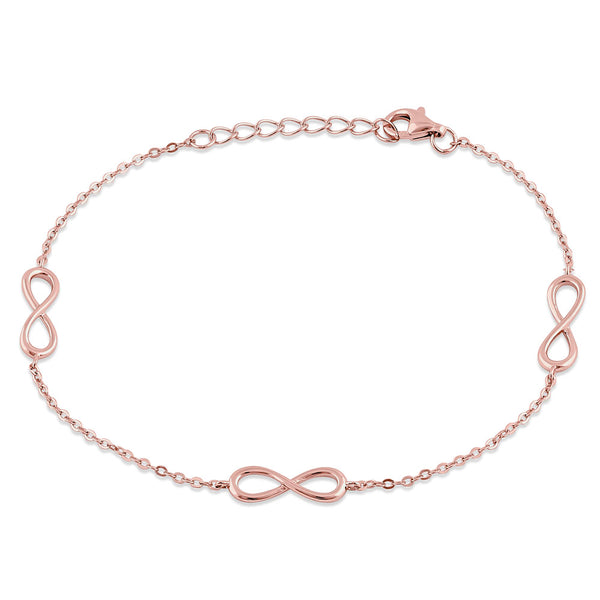 Sterling Silver Rose Gold Plated Triple Infinity Bracelet