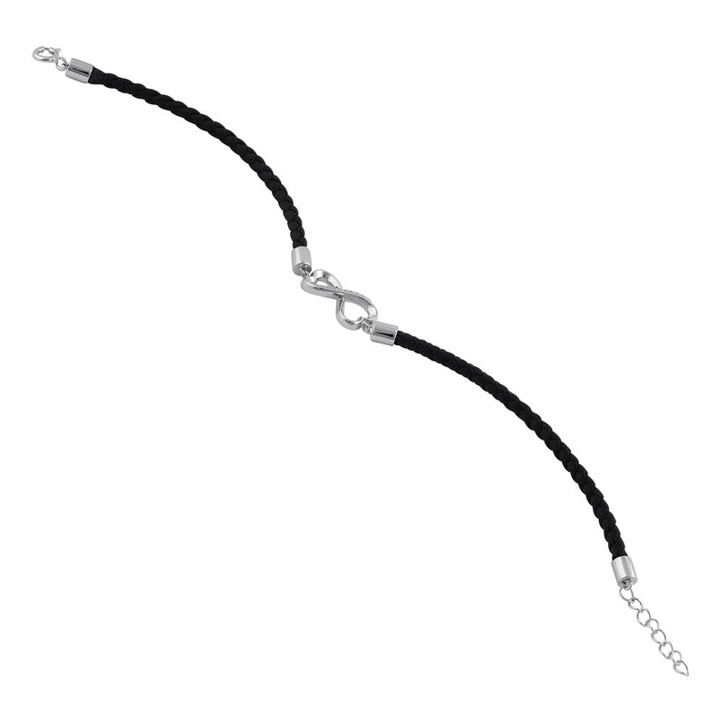 Sterling Silver Black Leather Infinity CZ Bracelet