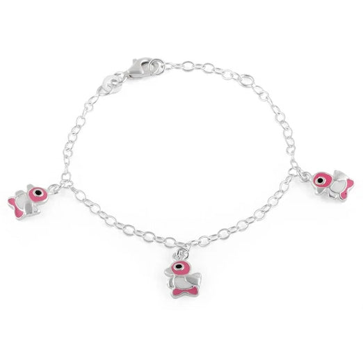 Sterling Silver 3 Multi Color Enamel Ducks Bracelet (Child Size)