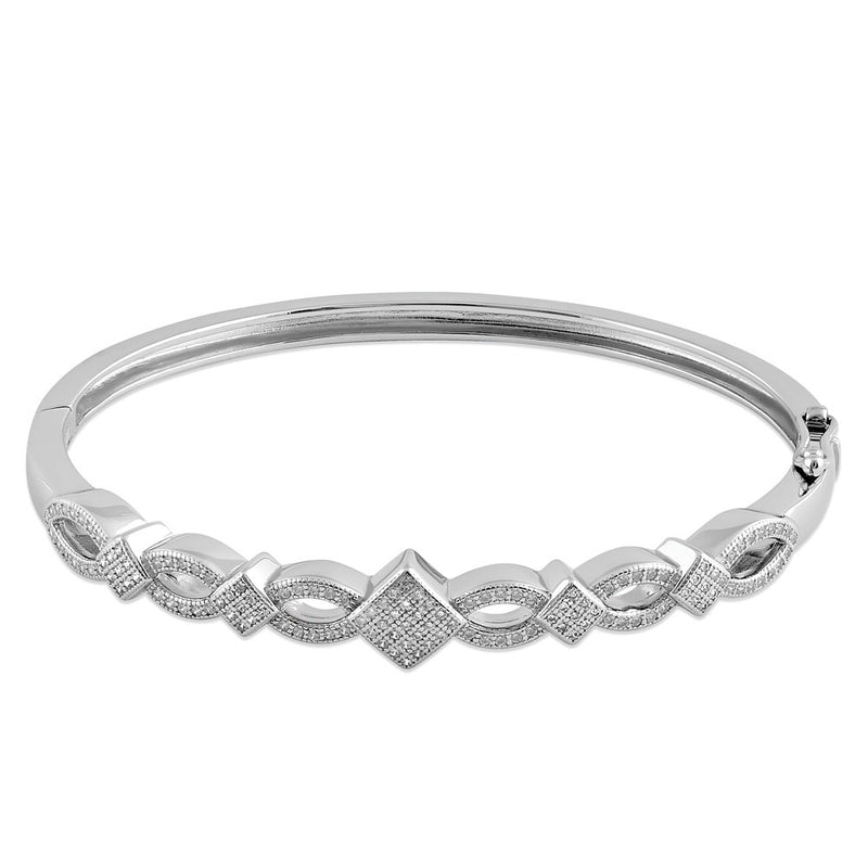 Sterling Silver Elegant Pave CZ Bangle Bracelet