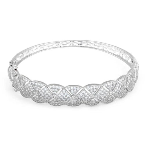 Sterling Silver Flower Pave CZ Bangle Bracelet