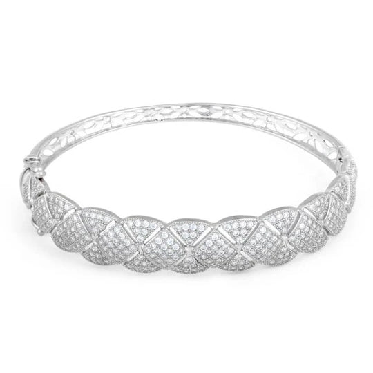 Sterling Silver Flower Pave CZ Bangle Bracelet