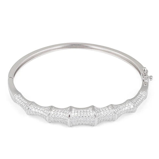 Sterling Silver Bones Pave CZ Bangle Bracelet