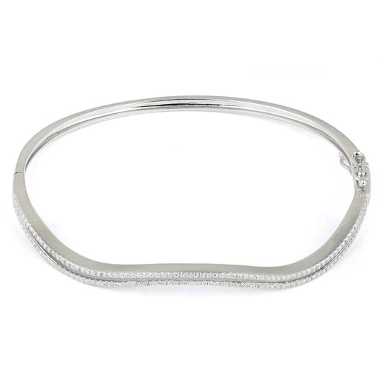 Sterling Silver Curve Pave CZ Bangle Bracelet