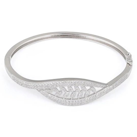 Sterling Silver Leaves Pave CZ Bangle Bracelet