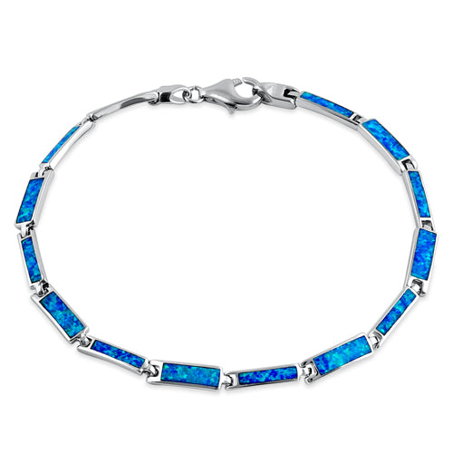 Sterling Silver Rectangular Blue Lab Opal Bracelet