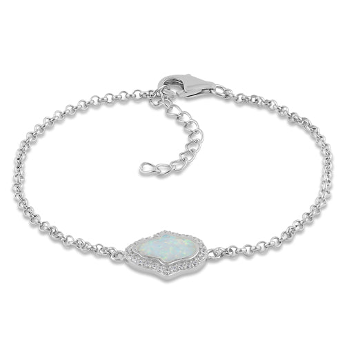 Sterling Silver Clear CZ and White Opal Hamsa Bracelet