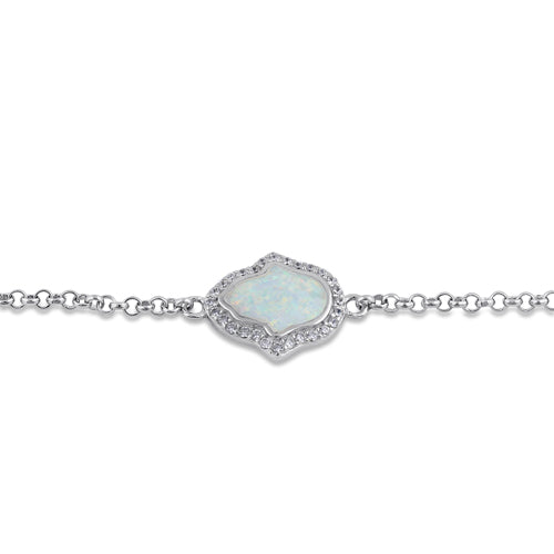 Sterling Silver Clear CZ and White Opal Hamsa Bracelet