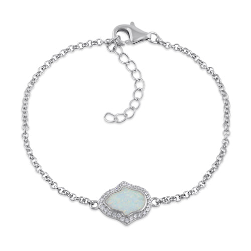 Sterling Silver Clear CZ and White Opal Hamsa Bracelet