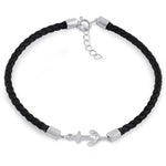 Sterling Silver Black Leather Anchor Bracelet