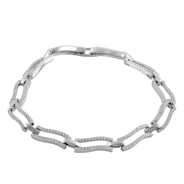 Sterling Silver Clear CZ Stylish Wave Bracelet