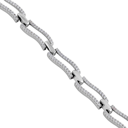 Sterling Silver Clear CZ Stylish Wave Bracelet