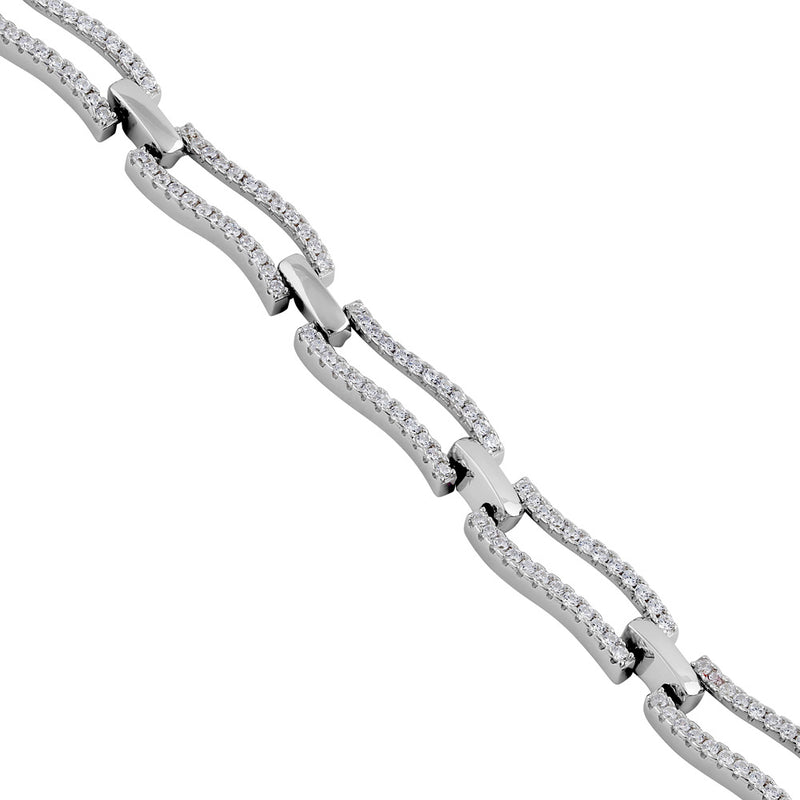 Sterling Silver Clear CZ Stylish Wave Bracelet