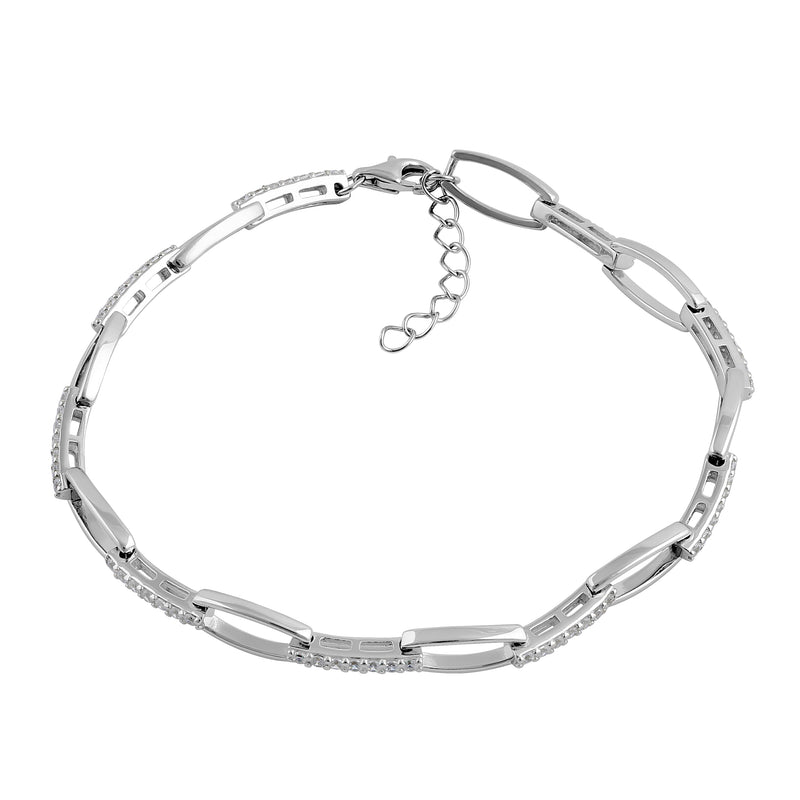 Sterling Silver Elegant Clear CZ Link Bracelet