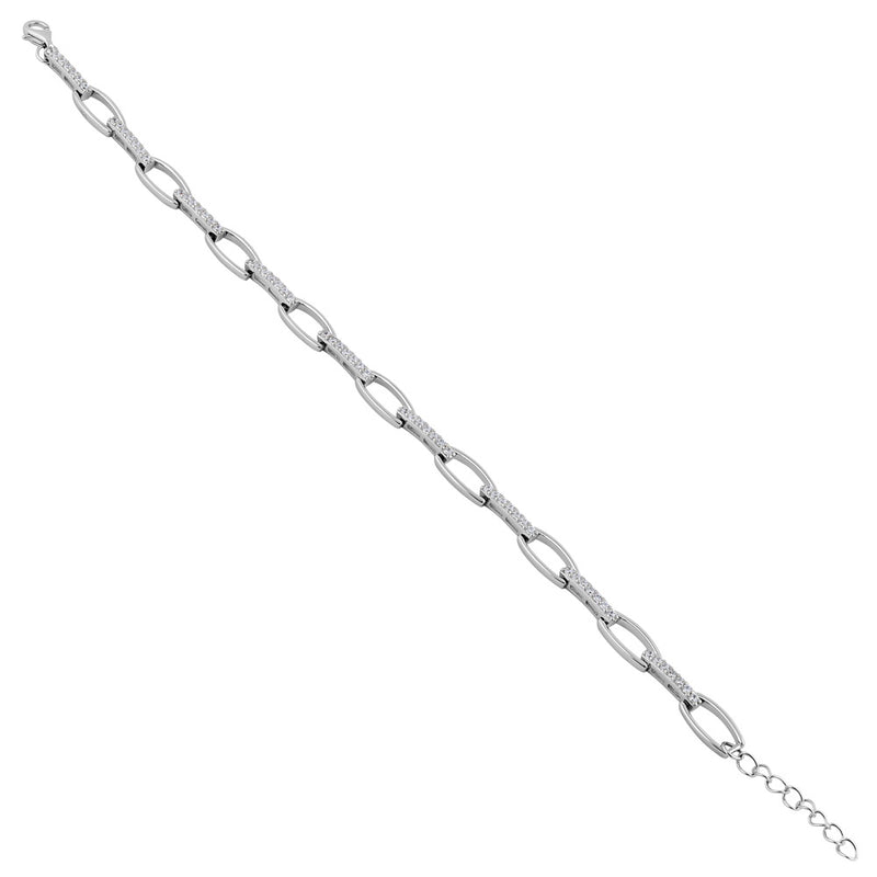 Sterling Silver Elegant Clear CZ Link Bracelet