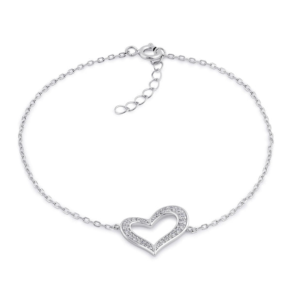 Sterling Silver Clear CZ Heart Bracelet