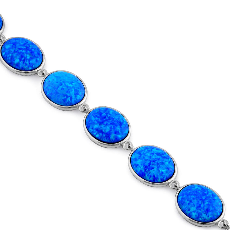 Sterling Silver Blue Lab Opal 12.0mm x 10.0mm Oval Beads Bracelet