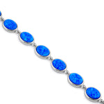 Sterling Silver Blue Lab Opal 9.0mm x 7.0mm Oval Beads Bracelet