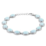 Sterling Silver White Lab Opal 9.0mm x 7.0mm Oval Beads Bracelet