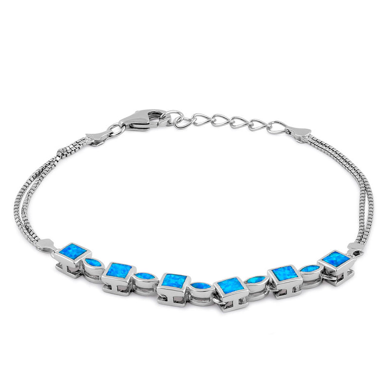 Sterling Silver Blue Lab Opal Marquise and Square Beaded Bracelet