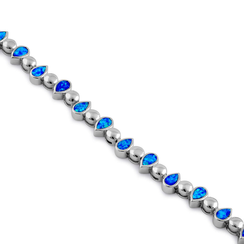 Sterling Silver Blue Lab Opal Pear and Bead Bracelet