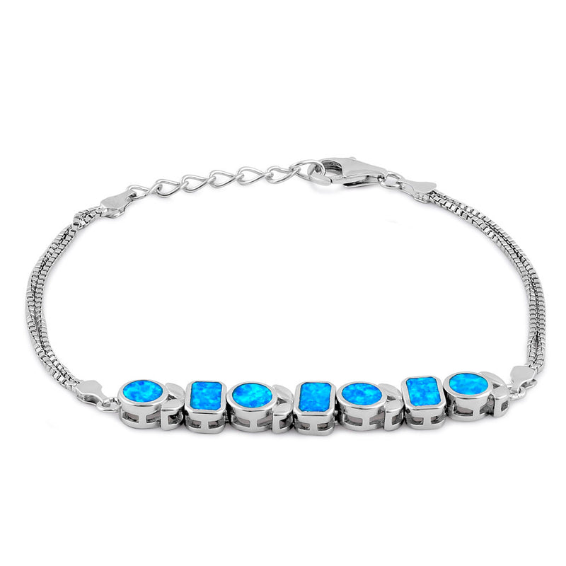 Sterling Silver Blue Lab Opal Modern Floral Pattern Bracelet