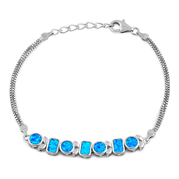 Sterling Silver Blue Lab Opal Modern Floral Pattern Bracelet