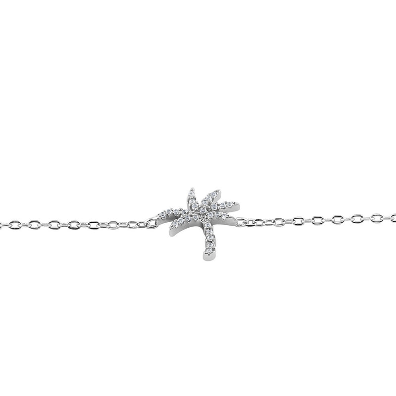 Sterling Silver Palm Tree Round Cut Clear CZ Bracelet