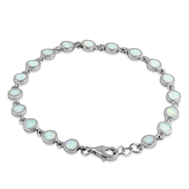 Sterling Silver Round White Lab Opal Bracelet
