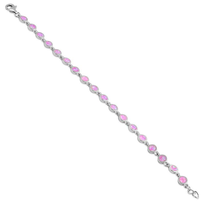 Sterling Silver Round Pink Lab Opal Bracelet