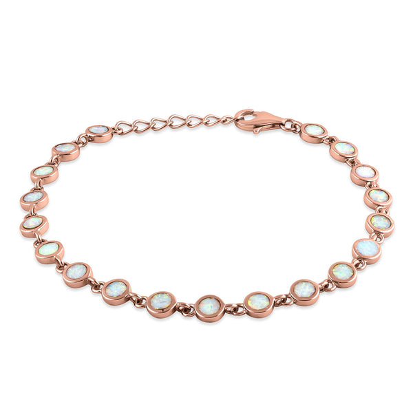 Sterling Silver Rose Gold Plated Round White Lab Opal Bracelet