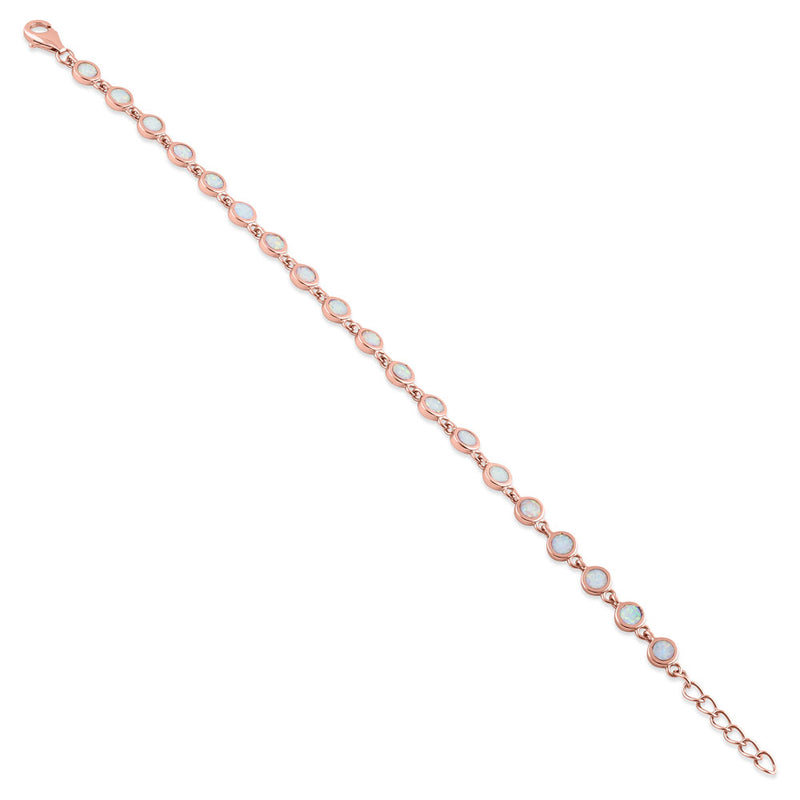 Sterling Silver Rose Gold Plated Round White Lab Opal Bracelet