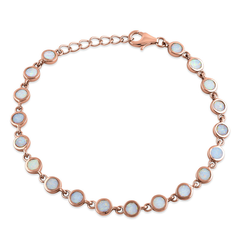 Sterling Silver Rose Gold Plated Round White Lab Opal Bracelet