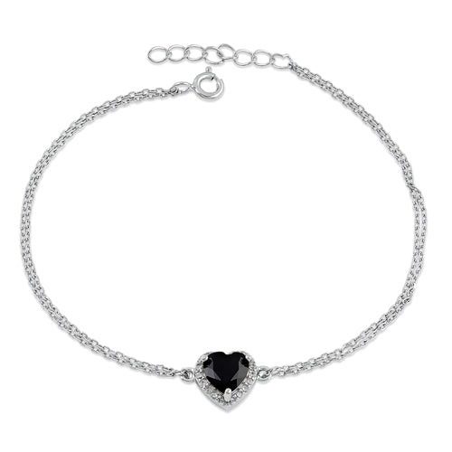 Sterling Silver Black and Clear CZ Heart Halo Bracelet