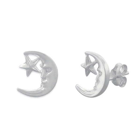 Sterling Silver Moon and Star Stud Earrings