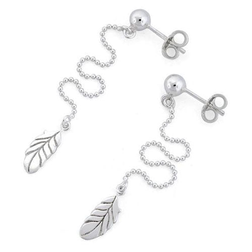 Sterling Silver Hanging Bead Leaves Earrings