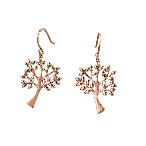 Sterling Silver Rose Gold Plated Tree of Life Hook Earrings